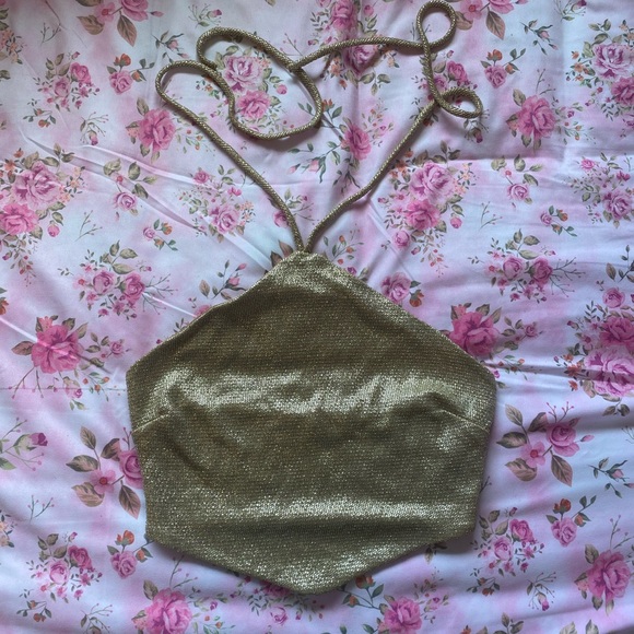 12th Tribe Tops - 12th Tribe Gold Halter Crop Top